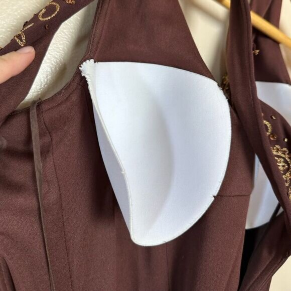 SALE! Brown DJ Nights Beaded Halter Long Gown Y2K Size 3/4 EUC - Picture 5 of 6